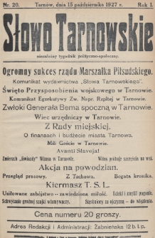 Słowo Tarnowskie : niezależny tygodnik polityczno-społeczny. 1927, nr 20