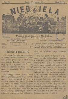 Niedziela : pismo tygodniowe dla ludu. 1892, nr 11