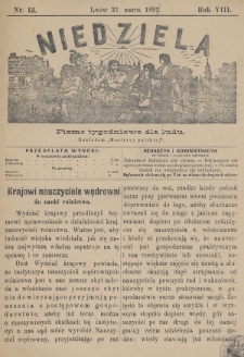 Niedziela : pismo tygodniowe dla ludu. 1892, nr 13