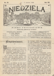 Niedziela : pismo tygodniowe. 1896, nr 23
