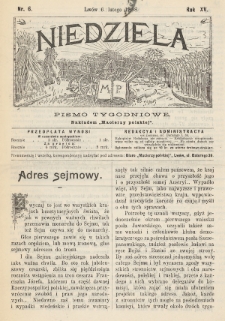 Niedziela : pismo tygodniowe. 1898, nr 6