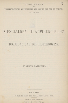 Kieselalgen- (Diatomeen-) Flora Bosniens und der Hercegovina