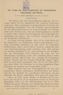 Zur Frage der Uebertragbarkeit der menschlichen Tuberculose auf Rinder