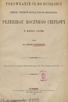 Porównanie co do ścisłości sześciu wzorów służących do obliczania przebiegu rocznego ciepłoty w miejscu danem