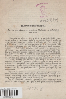 Korespondencya : ruchy narodowe w pruskim Szląsku w ostatnich czasach