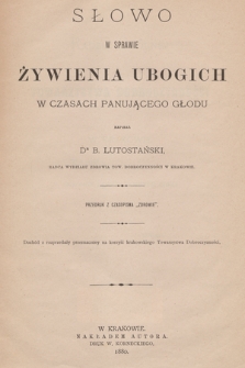 Słowo w sprawie żywienia ubogich w czasach panującego głodu