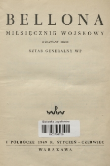 Bellona : miesięcznik wojskowy wydawany przez Sztab Generalny WP. R.31, 1949, Spis rzeczy