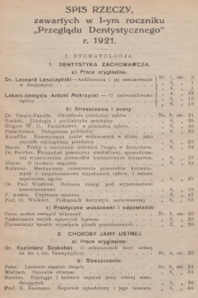 Przegląd Dentystyczny. R.1, 1921, Spis rzeczy