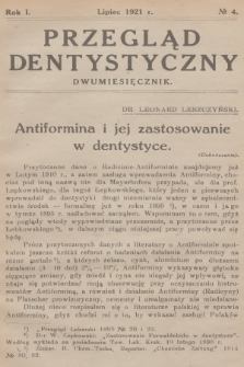 Przegląd Dentystyczny. R.1, 1921, № 4