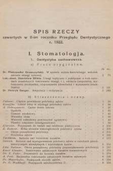 Przegląd Dentystyczny. R.2, 1922, Spis rzeczy