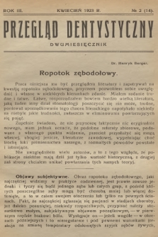 Przegląd Dentystyczny. R.3, 1923, № 2