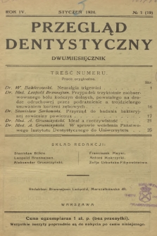 Przegląd Dentystyczny. R.4, 1924, № 1