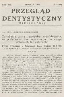 Przegląd Dentystyczny. R.8, 1928, № 8