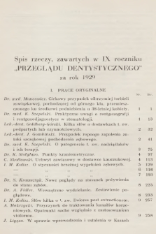 Przegląd Dentystyczny. R.9, 1929, Spis rzeczy