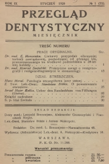 Przegląd Dentystyczny. R.9, 1929, nr 1 + wkładka