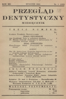 Przegląd Dentystyczny. R.13, 1933, nr 1