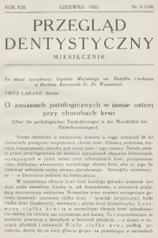 Przegląd Dentystyczny. R.13, 1933, nr 6