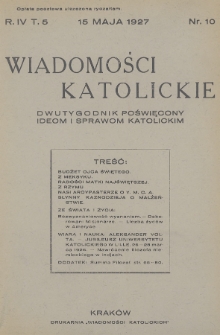 Wiadomości Katolickie : dwutygodnik poświęcony ideom i sprawom katolickim. 1927, nr 10