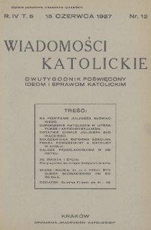 Wiadomości Katolickie : dwutygodnik poświęcony ideom i sprawom katolickim. 1927, nr 12 + dod.