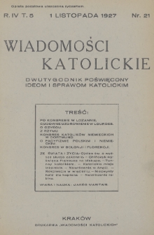 Wiadomości Katolickie : dwutygodnik poświęcony ideom i sprawom katolickim. 1927, nr 21
