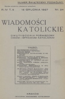 Wiadomości Katolickie : dwutygodnik poświęcony ideom i sprawom katolickim. 1927, nr 24 + dod.