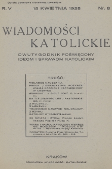 Wiadomości Katolickie : dwutygodnik poświęcony ideom i sprawom katolickim. 1928, nr 8