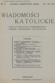 Wiadomości Katolickie : dwutygodnik poświęcony ideom i sprawom katolickim. 1928, nr 13-16