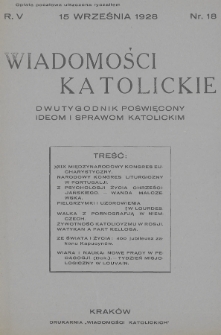 Wiadomości Katolickie : dwutygodnik poświęcony ideom i sprawom katolickim. 1928, nr 18