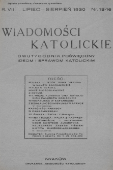 Wiadomości Katolickie : dwutygodnik poświęcony ideom i sprawom katolickim. 1930, nr 13-16