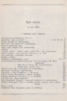 Wiadomości Katolickie : dwutygodnik poświęcony ideom i sprawom katolickim. 1931, Spis rzeczy