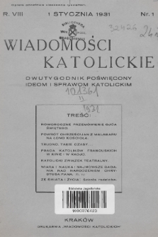 Wiadomości Katolickie : dwutygodnik poświęcony ideom i sprawom katolickim. 1931, nr 1