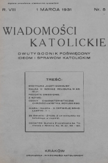 Wiadomości Katolickie : dwutygodnik poświęcony ideom i sprawom katolickim. 1931, nr 5