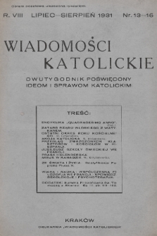 Wiadomości Katolickie : dwutygodnik poświęcony ideom i sprawom katolickim. 1931, nr 13-16