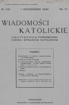 Wiadomości Katolickie : dwutygodnik poświęcony ideom i sprawom katolickim. 1931, nr 17