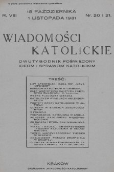 Wiadomości Katolickie : dwutygodnik poświęcony ideom i sprawom katolickim. 1931, nr 20-21