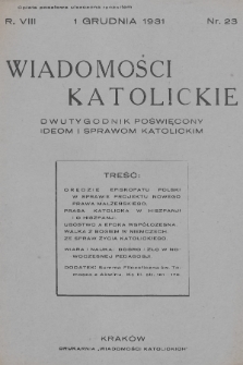 Wiadomości Katolickie : dwutygodnik poświęcony ideom i sprawom katolickim. 1931, nr 23