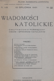 Wiadomości Katolickie : dwutygodnik poświęcony ideom i sprawom katolickim. 1931, nr 24