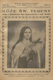 Róże św. Teresy od Dzieciątka Jezus : [miesięcznik poświęcony szerzeniu czci św. Teresy]. R.3, 1928, Nr 8
