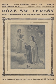 Róże św. Teresy od Dzieciątka Jezus : [miesięcznik poświęcony szerzeniu czci św. Teresy]. R.4, 1929, Nr 12