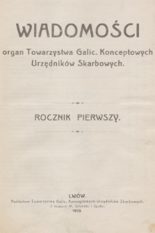 Wiadomości : organ Towarzystwa Galic. Konceptowych Urzędników Skarb. R.1, 1910, Spis rzeczy
