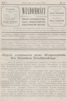 Wiadomości : organ Towarzystwa Galic. Konceptowych Urzędników Skarb. R.1, 1910, nr 3