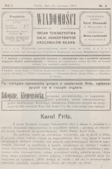 Wiadomości : organ Towarzystwa Galic. Konceptowych Urzędników Skarb. R.1, 1910, nr 4