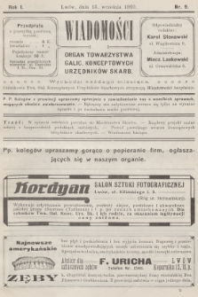 Wiadomości : organ Towarzystwa Galic. Konceptowych Urzędników Skarb. R.1, 1910, nr 9