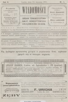 Wiadomości : organ Towarzystwa Galic. Konceptowych Urzędników Skarb. R.2, 1911, nr 1