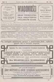 Wiadomości : organ Towarzystwa Galic. Konceptowych Urzędników Skarb. R.2, 1911, nr 12