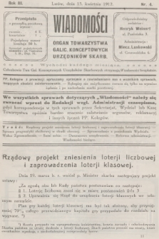 Wiadomości : organ Towarzystwa Galic. Konceptowych Urzędników Skarb. R.3, 1912, nr 4