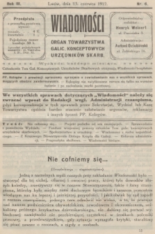 Wiadomości : organ Towarzystwa Galic. Konceptowych Urzędników Skarb. R.3, 1912, nr 6
