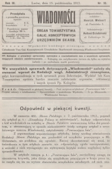 Wiadomości : organ Towarzystwa Galic. Konceptowych Urzędników Skarb. R.3, 1912, nr 10
