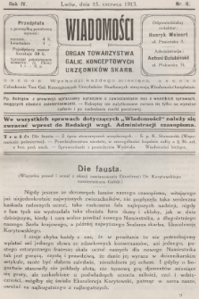 Wiadomości : organ Towarzystwa Galic. Konceptowych Urzędników Skarb. R.4, 1913, nr 6