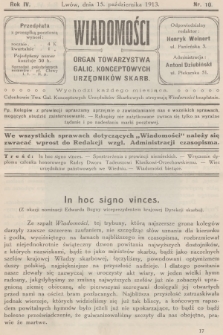 Wiadomości : organ Towarzystwa Galic. Konceptowych Urzędników Skarb. R.4, 1913, nr 10